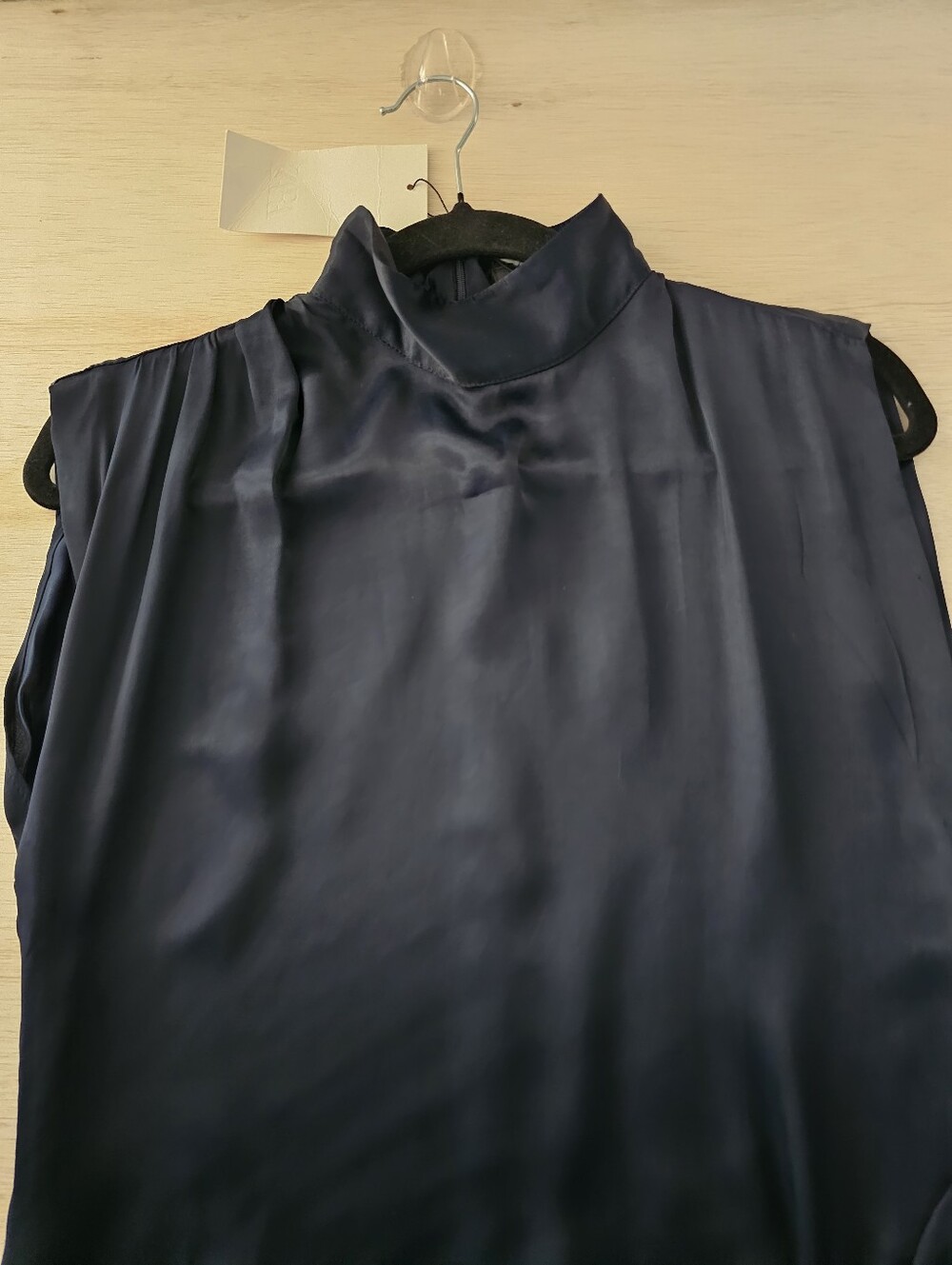 Zara Navy Blue Satin Viscose Lace Mini Dress Mock Neck Size S NWT - Picture 8 of 14